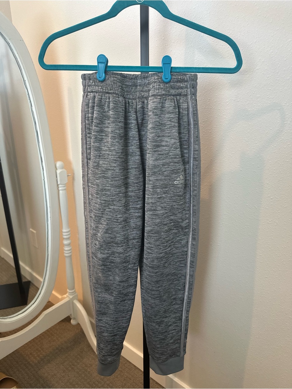 adidas Grey Heather Kids Joggers with Side Stripes